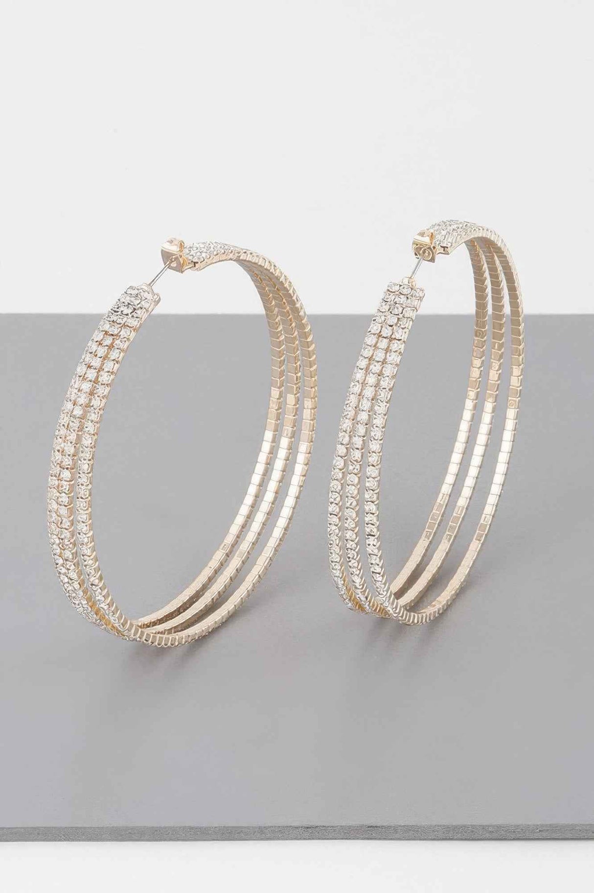 Wide Triple Jewel Hoop Earrings