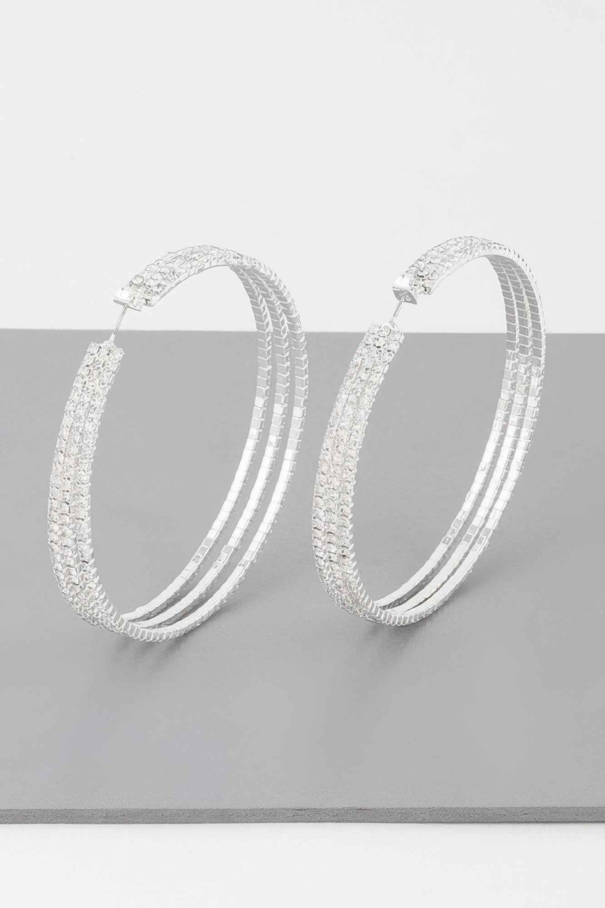 Wide Triple Jewel Hoop Earrings