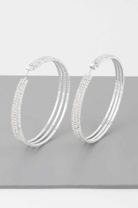 Wide Triple Jewel Hoop Earrings
