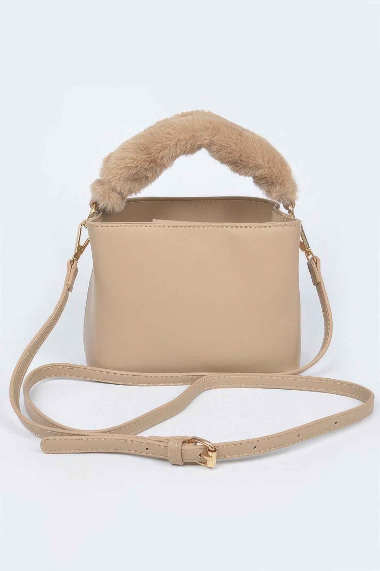 Faux Leather Fur Handle Bag