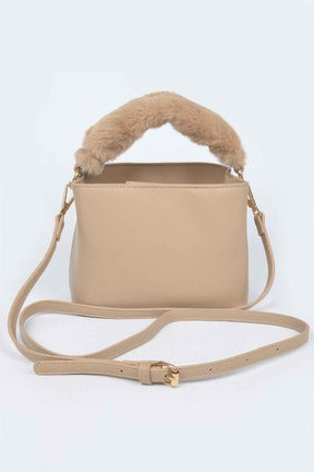 Faux Leather Fur Handle Bag