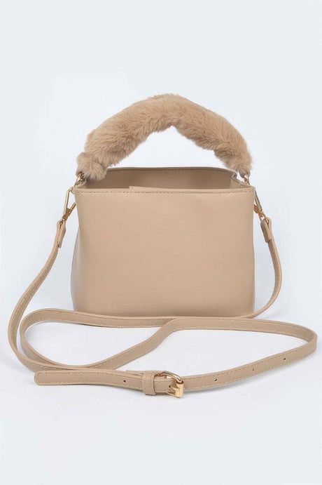Faux Leather Fur Handle Bag