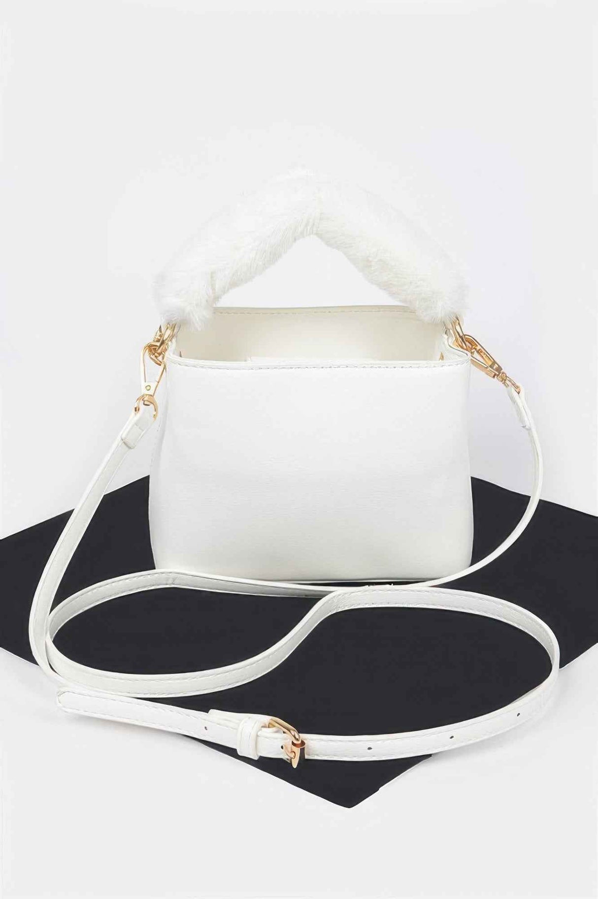 Faux Leather Fur Handle Bag