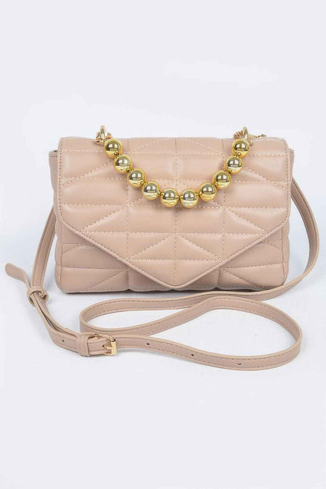 Quilted Faux Leather Flap Ball Chain Bag