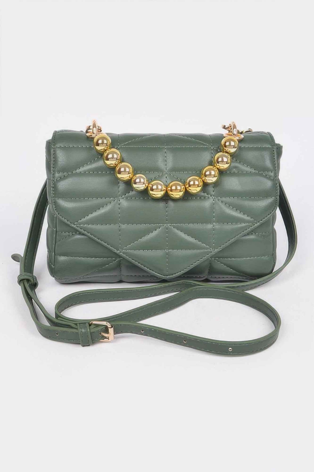 Quilted Faux Leather Flap Ball Chain Bag