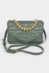 Quilted Faux Leather Flap Ball Chain Bag
