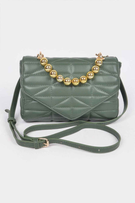 Quilted Faux Leather Flap Ball Chain Bag
