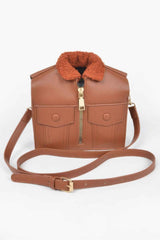 Faux Leather Fur Jacket Crossbody Bag