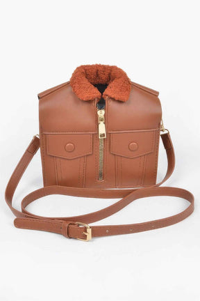 Faux Leather Fur Jacket Crossbody Bag