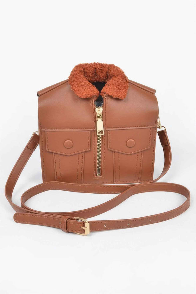 Faux Leather Fur Jacket Crossbody Bag