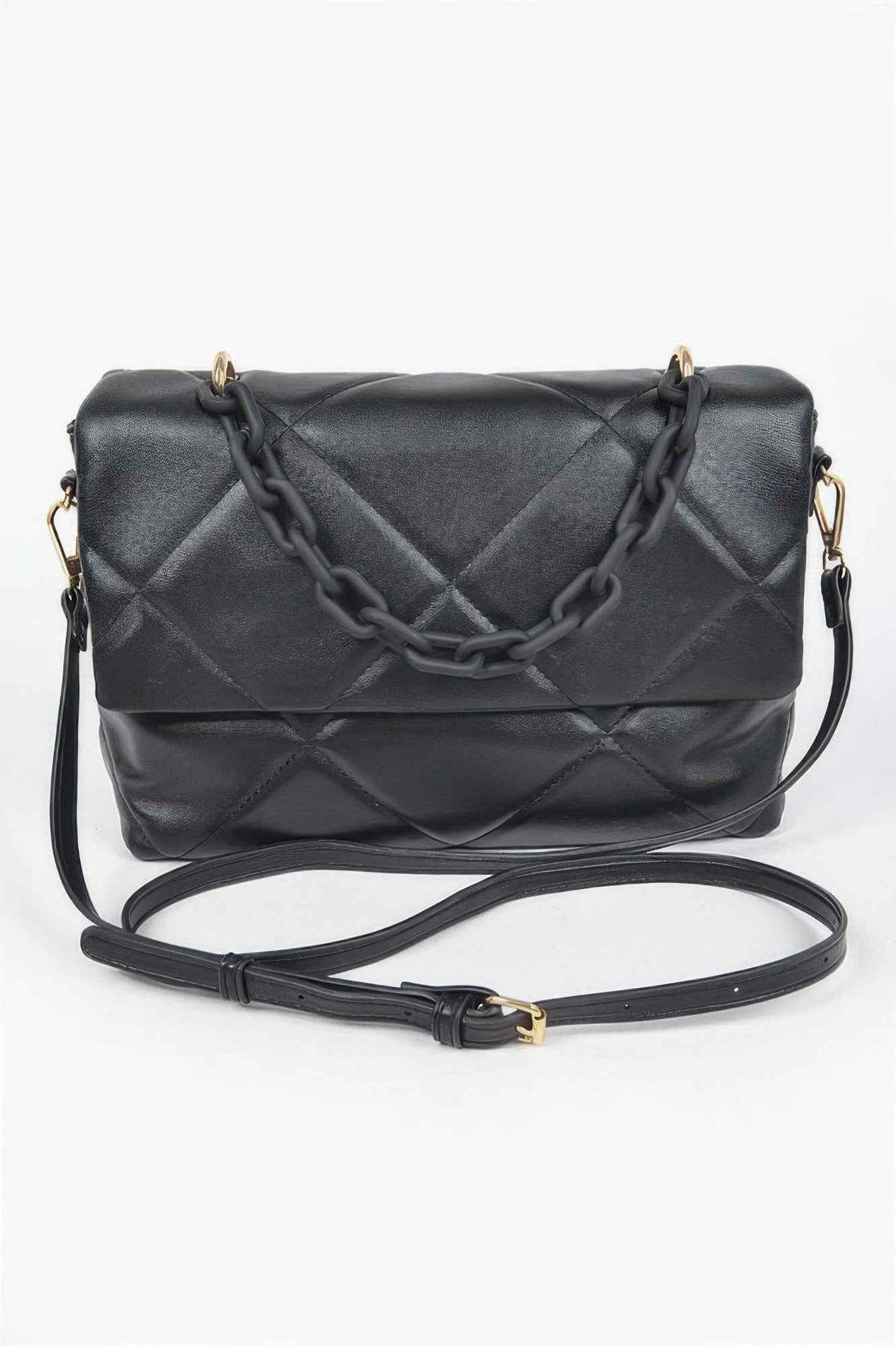 Quilted Faux Leather Color Chain Bag