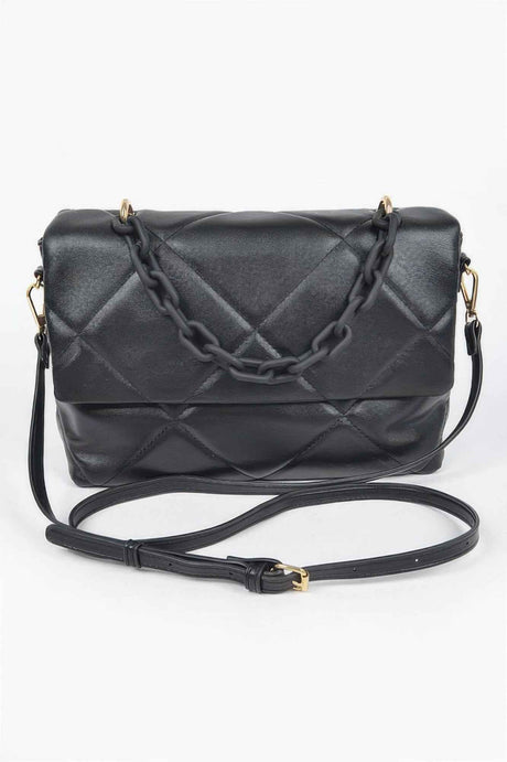 Quilted Faux Leather Color Chain Bag