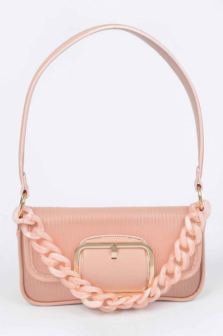 Translucent Metal Buckle Crossbody Bag W/chain