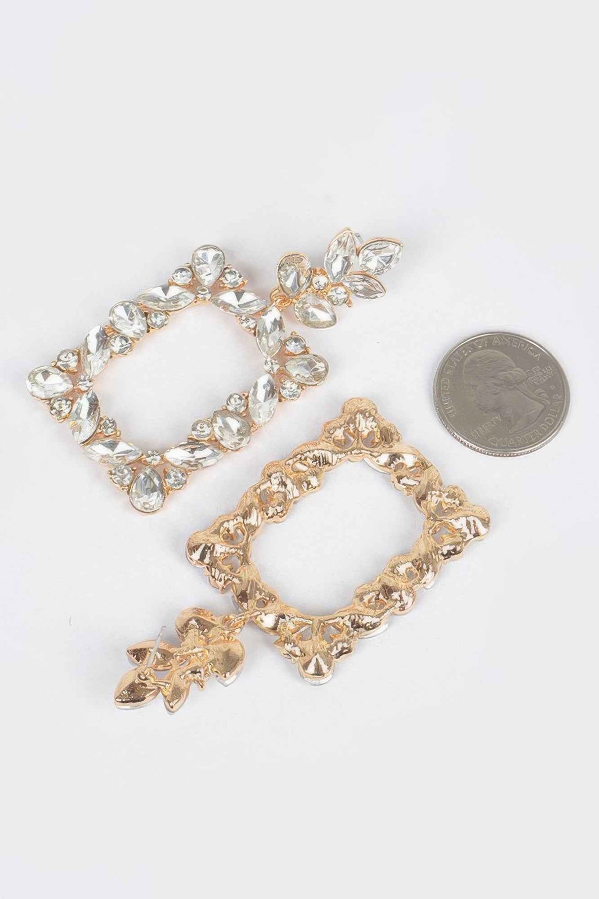 Leaf Rectangle Dangle Rhinestone Earring