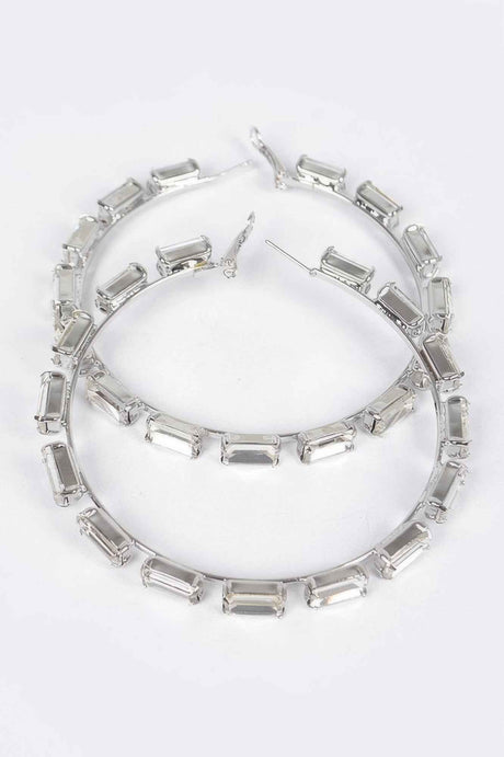 Rectangle Rhinestone Hoop Earring