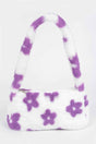 Faux Wool Flower Print Shoulder Bag