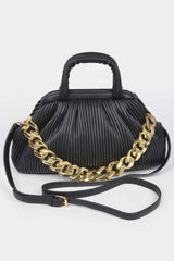 Pleated Faux Leather Top Handle Bag