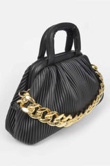 Pleated Faux Leather Top Handle Bag