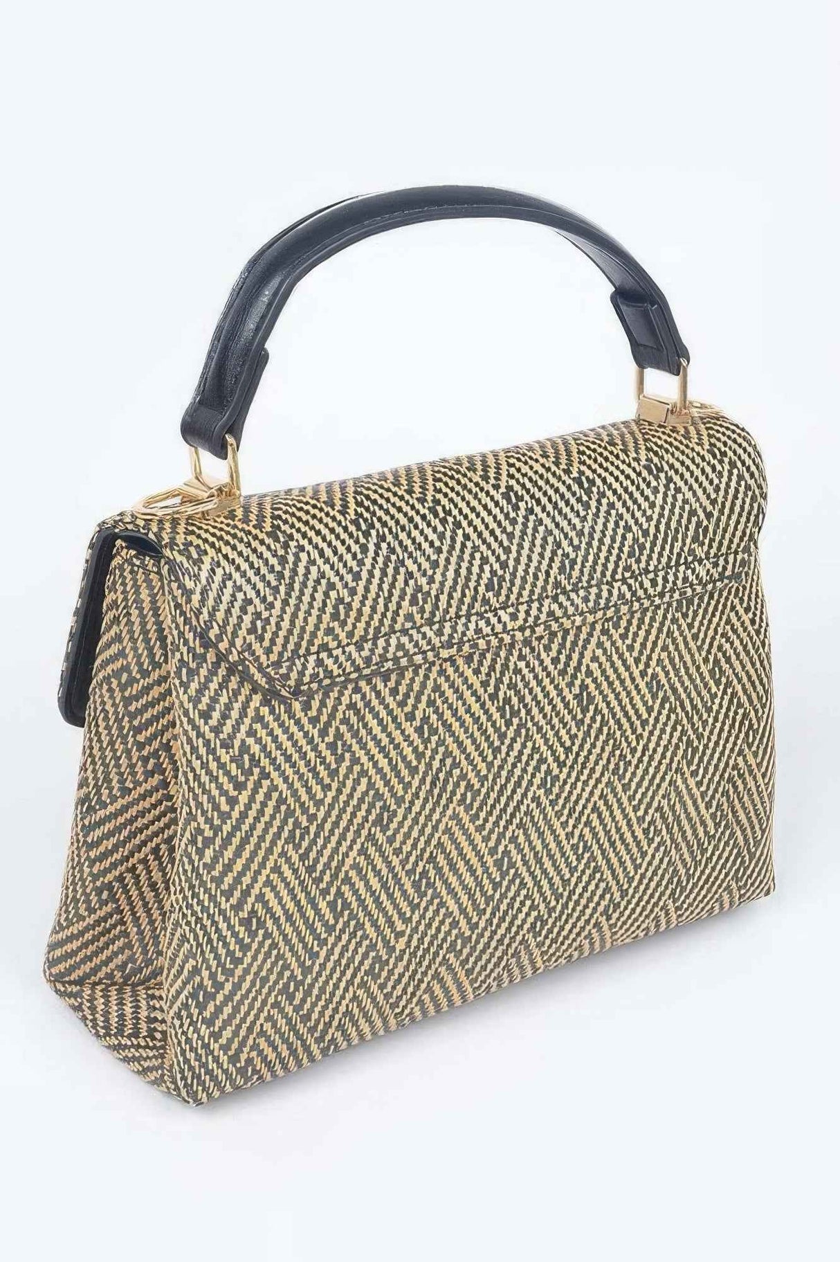 Faux Straw Top Handle Bag