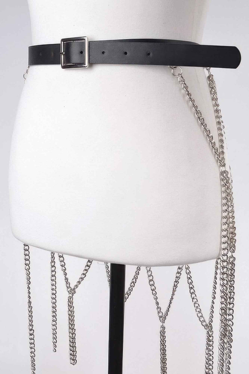 Leather Belt With Chain Skirt
