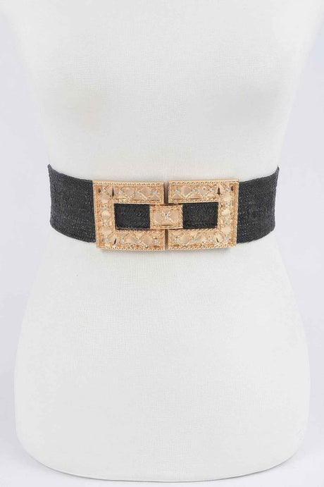 Rhinestone Buckle Plus Size Stretch Straw Belt