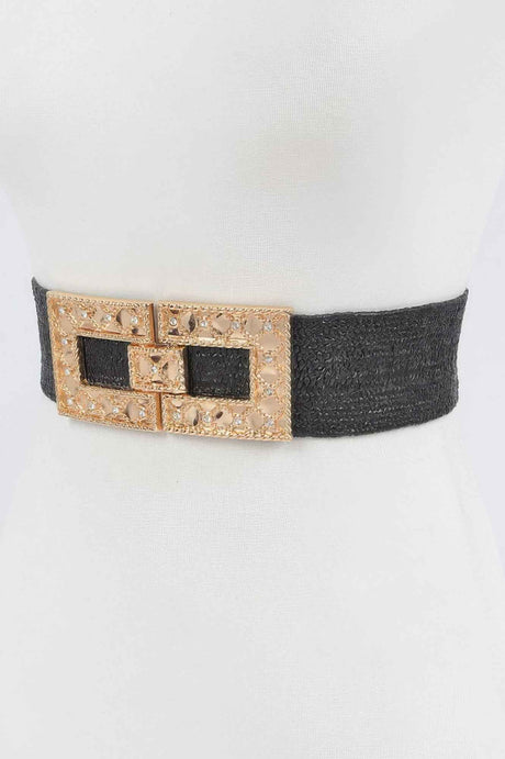 Rhinestone Buckle Plus Size Stretch Straw Belt