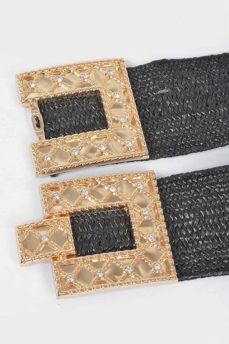Rhinestone Buckle Plus Size Stretch Straw Belt