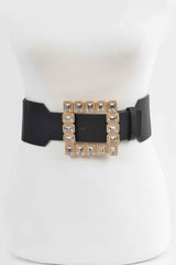 Square Shape Glass Buckle Plus Size Elastic Belt