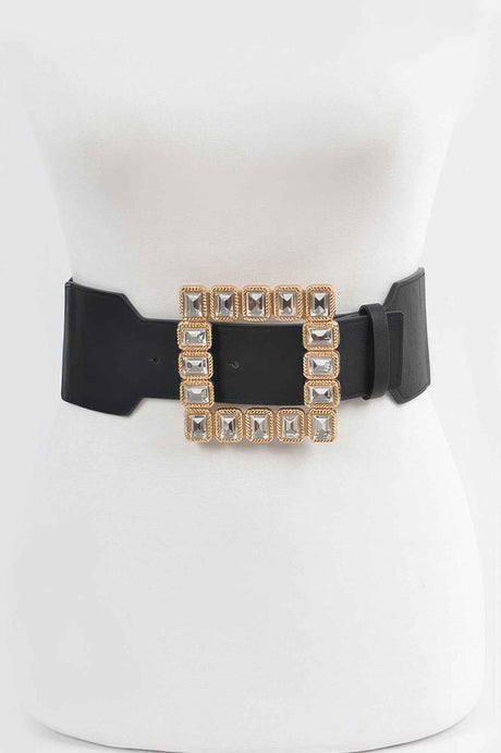 Square Shape Glass Buckle Plus Size Elastic Belt