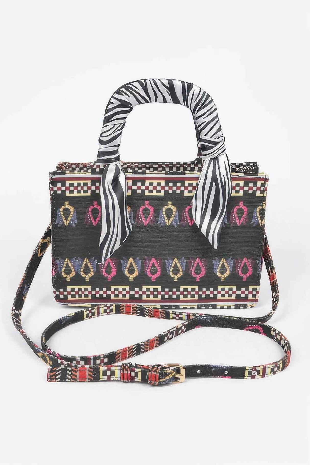 Multi Color Scarf Handle Mini Tote Bag