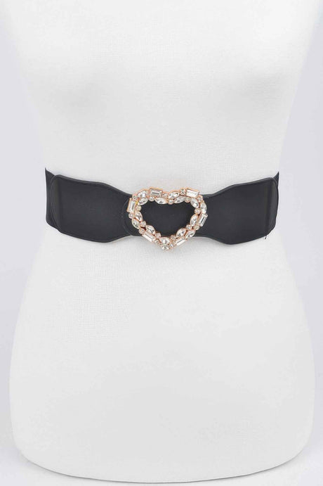 Heart Rhinestone Buckle Elastic Belt