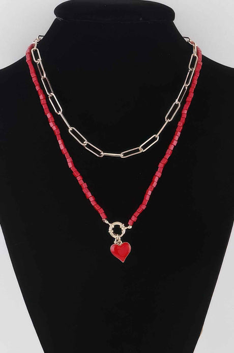 Beaded Heart Chain Necklace
