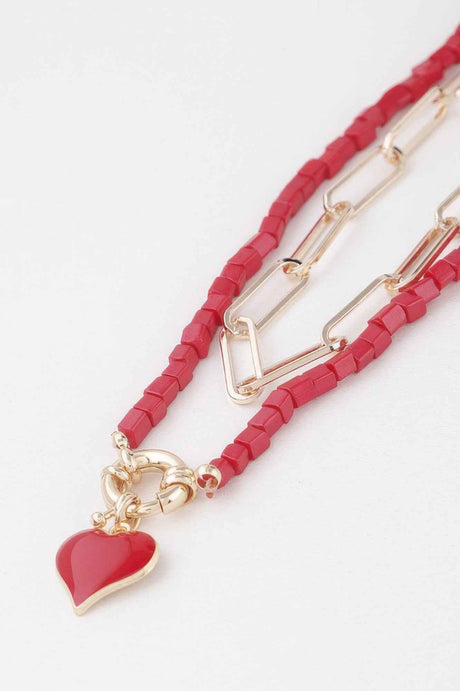 Beaded Heart Chain Necklace