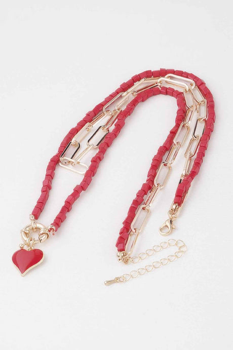 Beaded Heart Chain Necklace