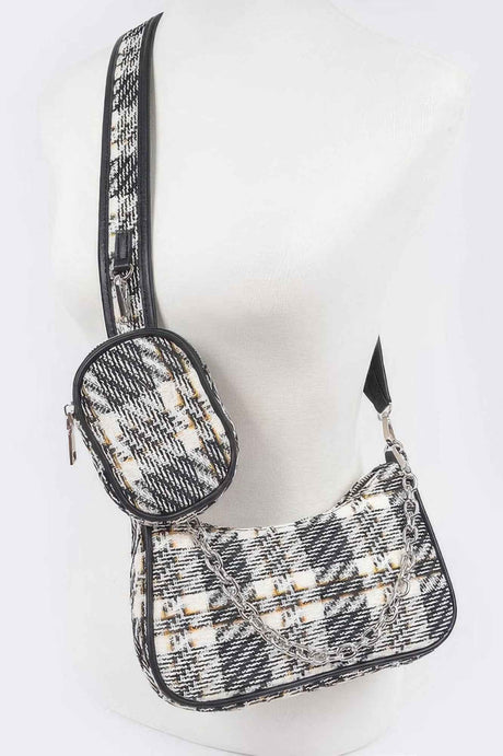 Tweed Plaid Shoulder Bag W/airpod Purse