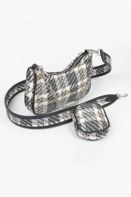 Tweed Plaid Shoulder Bag W/airpod Purse