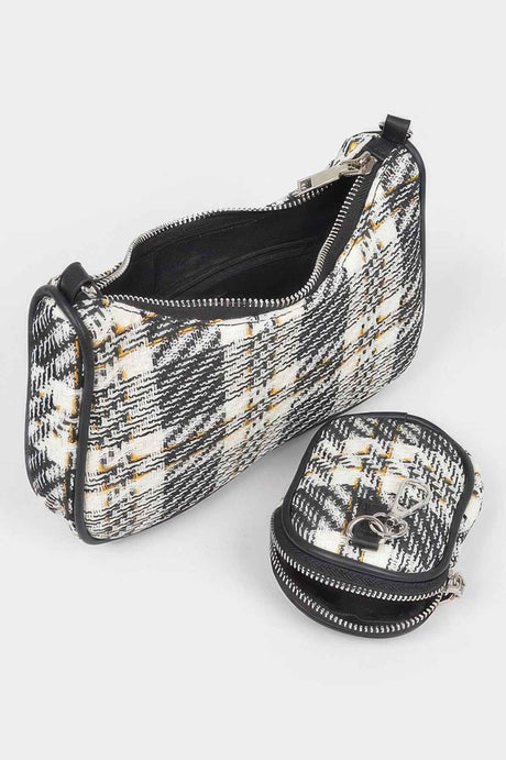 Tweed Plaid Shoulder Bag W/airpod Purse