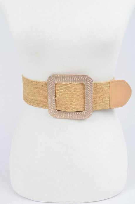 Metal Buckle Plus Size Stretch Straw Belt