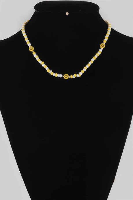 Beaded Smiley Face Charm Necklace