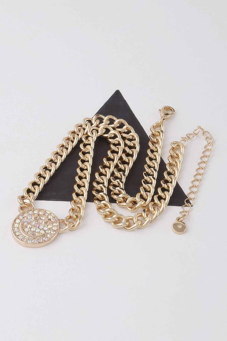 Jeweled Smiley Face Chain Necklace