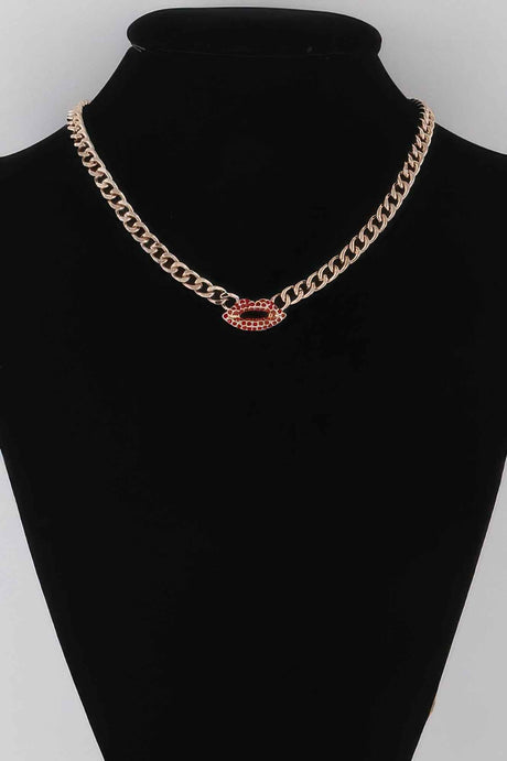 Jeweled Lips Chain Necklace