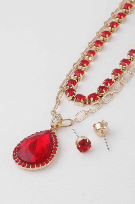 Jeweled Teardrop Pendant Necklace