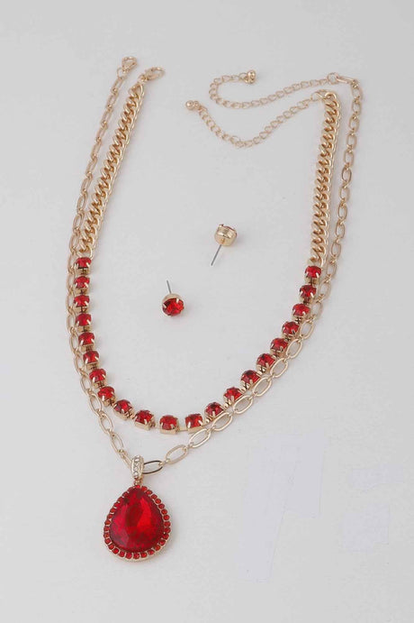 Jeweled Teardrop Pendant Necklace