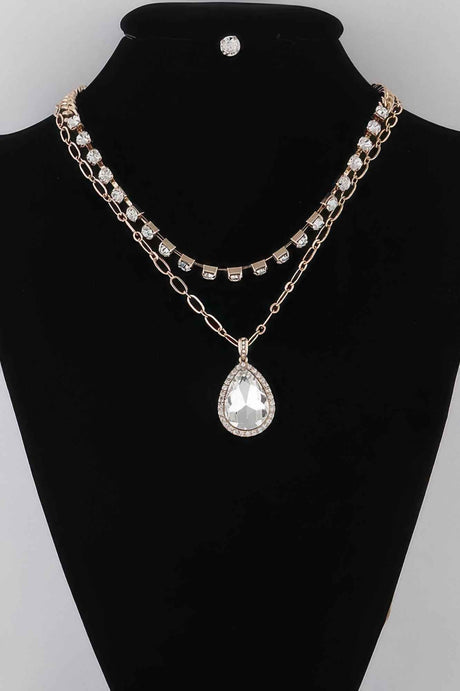 Jeweled Teardrop Pendant Necklace