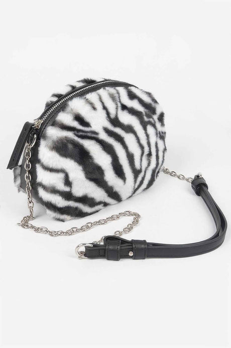 Tiger Print Fur Zip Crossbody Bag
