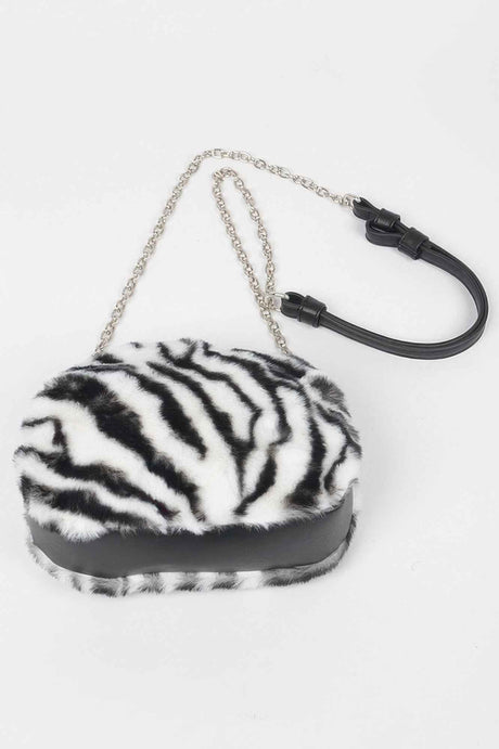 Tiger Print Fur Zip Crossbody Bag