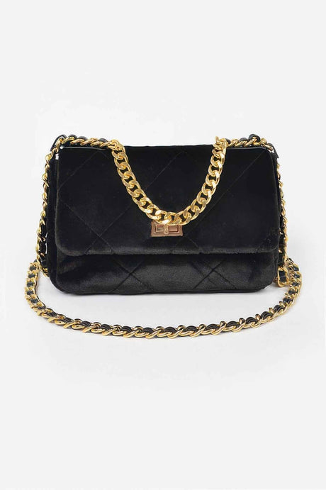 Quilted Fur Chain Flap Clutch