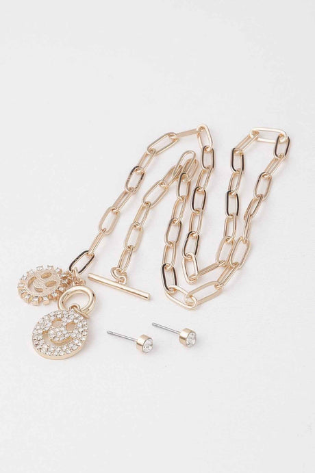 Smiley Face Duo Toggle Chain Necklace