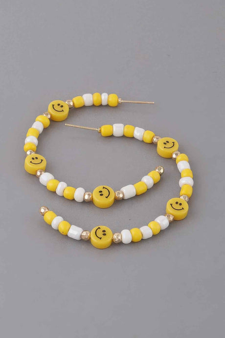 Beaded Smiley Face Hoop Earrings