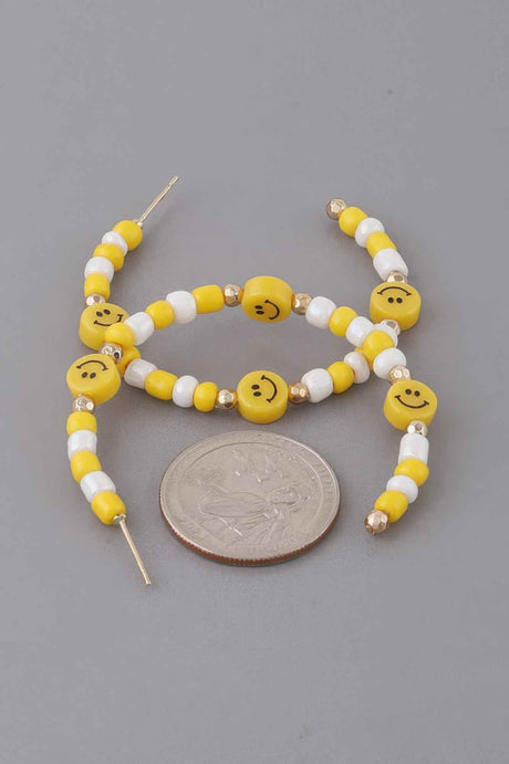 Beaded Smiley Face Hoop Earrings